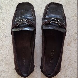 AEROSOLES  "Matter of Fact"  Brown Suede Leather Croc  Loafers - Size 7